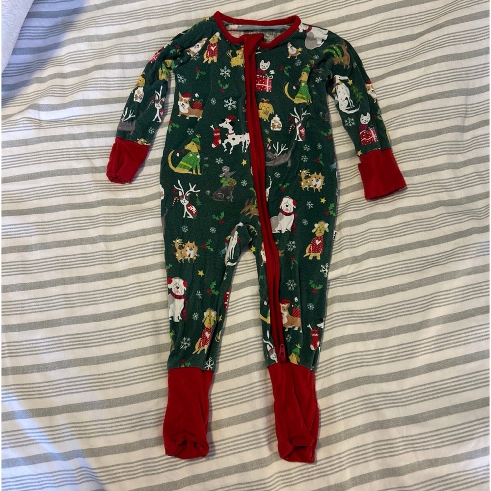 Little Sleepies bamboo zip up 3-6 months Christmas Dogs